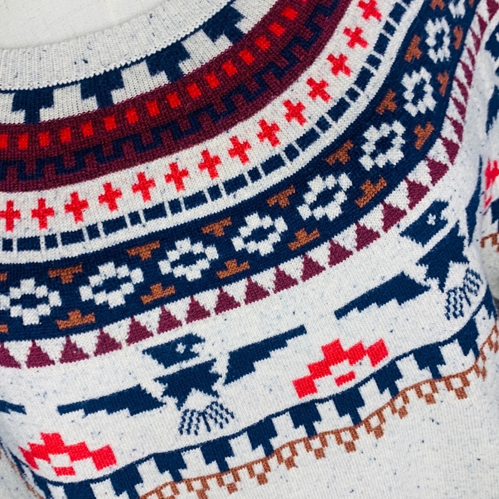 On the Byas Scoop Neck Oatmeal Southwestern Thunderbird Fair Isle Sweater - Picture 8 of 10